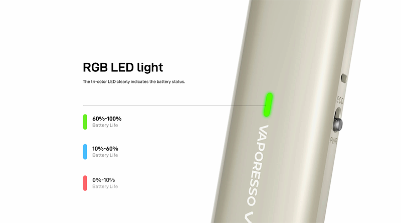 The Vaporesso Vibe SE 2 vape pod kit features a RGB LED light.