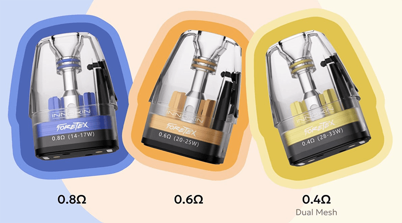 The Innokin Foretex replacement pods have a choice of resistance options.