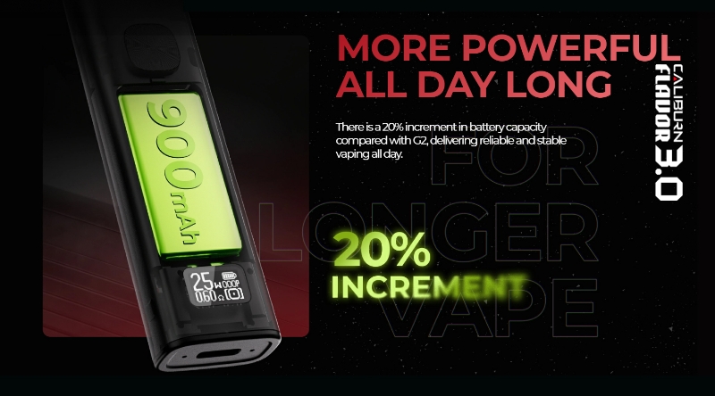 Uwell Caliburn G3 Kit - more powerfull all day long, 20% increment in battery capacity