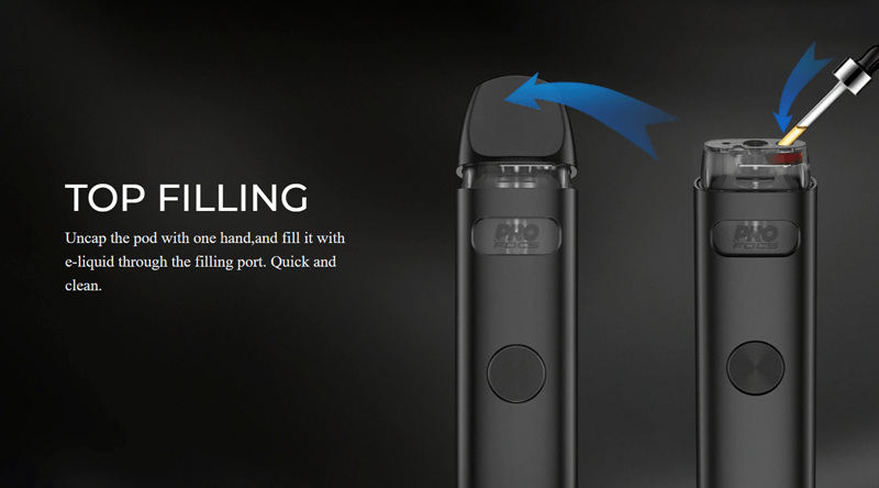 The Uwell Caliburn A2 vape pods feature a top-fill design.