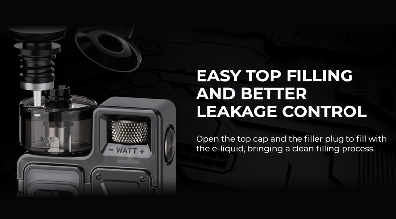 The Uwell Crowm M empty vape pod features a leak-proof top-fill system.