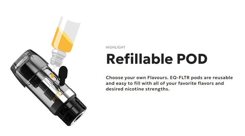 The Innokin EQ FLTR replacement pod features a convenient side-fill system.