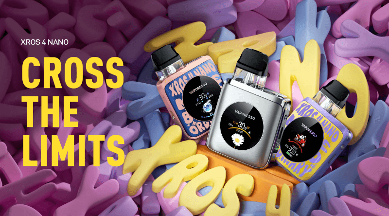 Vaporesso XROS 4 Nano pod vape kit featuring compact square design and XROS pod compatibility