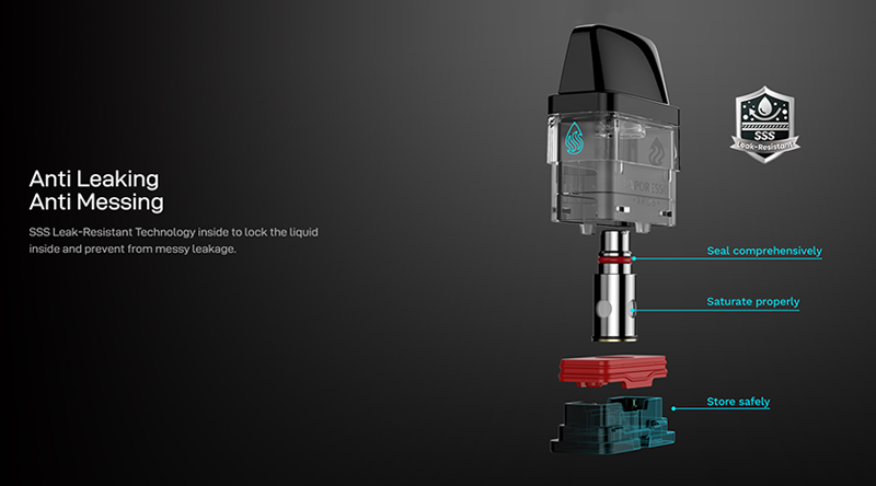The Vaporesso XROS series refillable vape pods feature SSS leak-resistant technology.