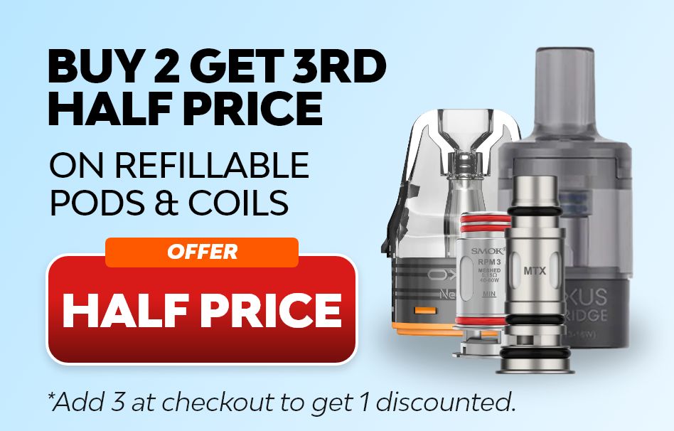Refillable pods & coils - Buy 2 get 3rd half price.