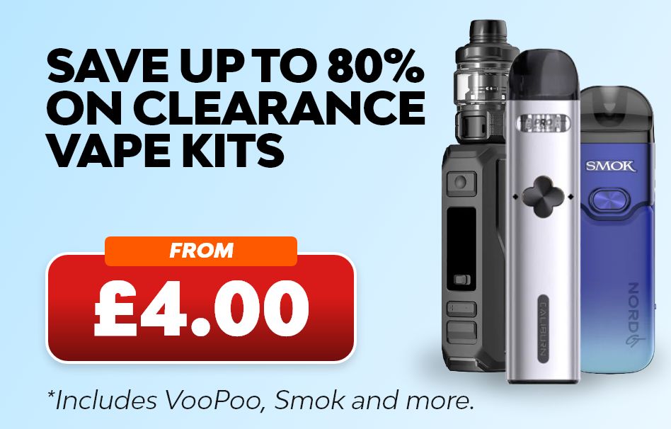 Save up to 80% on clearance vape products, from only £4.00.