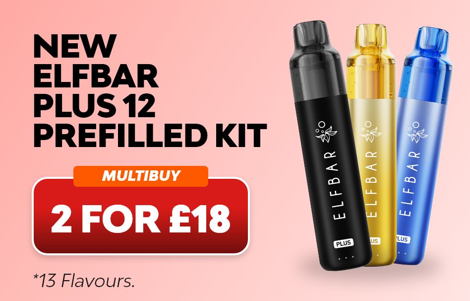 Shop the new Elfbar Plus12 prefilled vape kit - 2 for £18.