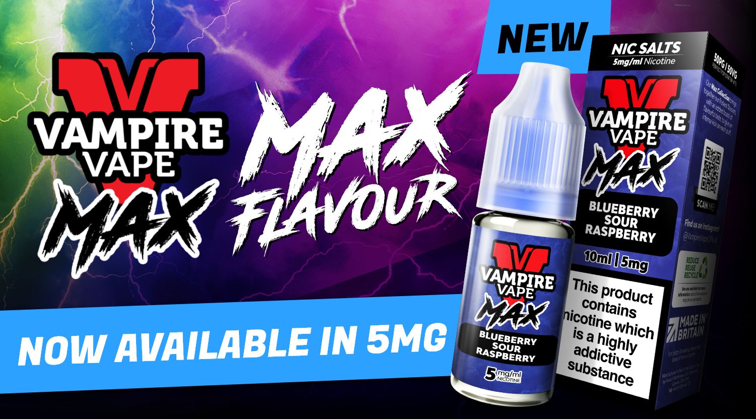 Shop Vampire Vape Max 10ml e-liquid, now with a new nic salt option of 5mg - 5 for £10.