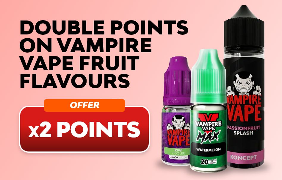 Shop Vampire Vape fruit flavour e-liquid and earn double reward points.