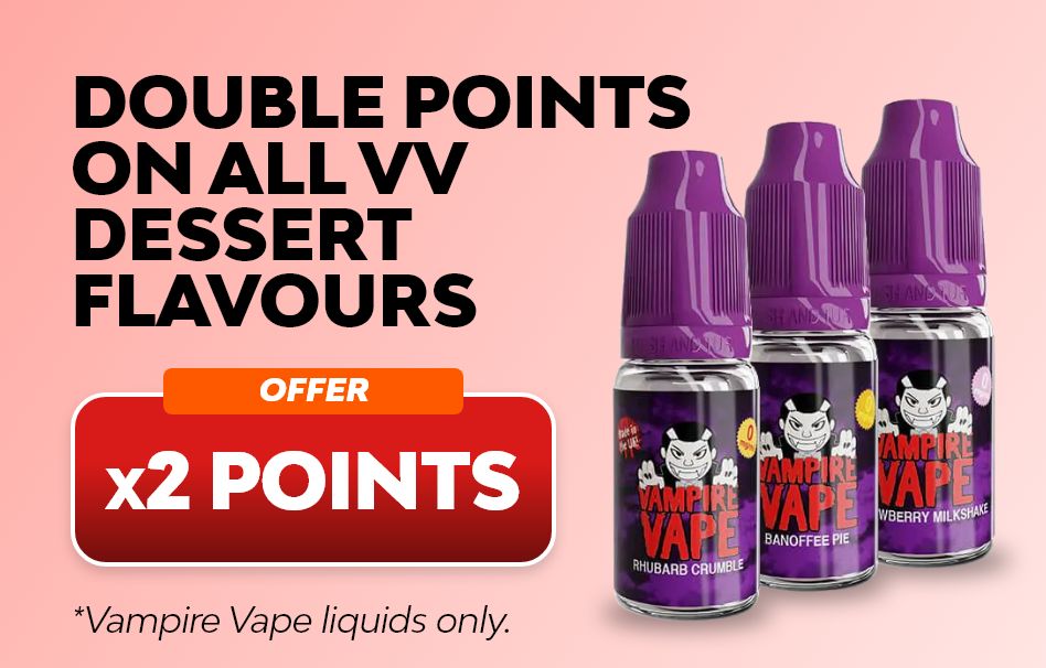 Shop Vampire Vape dessert flavour e-liquid and earn double reward points.
