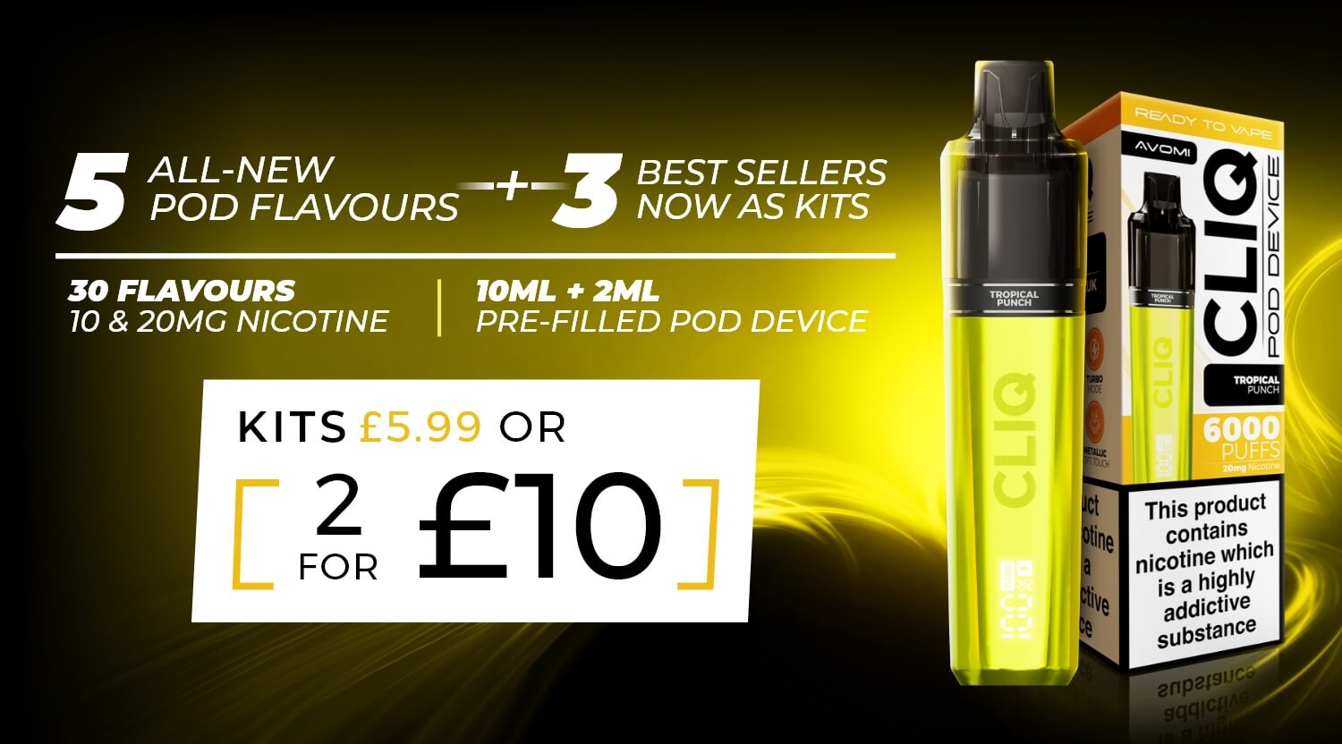 Discover the Avomi CLIQ with 5 new pod flavours & 3 best sellers as kits.