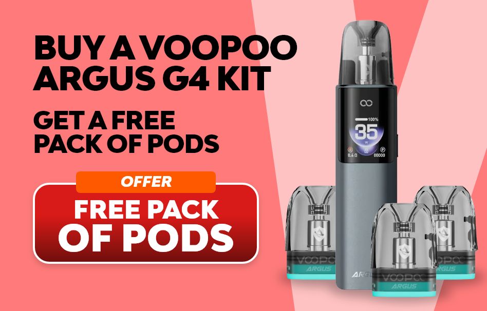 Get a free pack of pods with any VooPoo Argus G4 Kit.