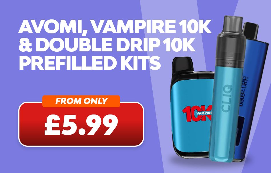 Shop Avomi, Vampire 10K & Double Drip 10K prefilled kits, from £5.99.