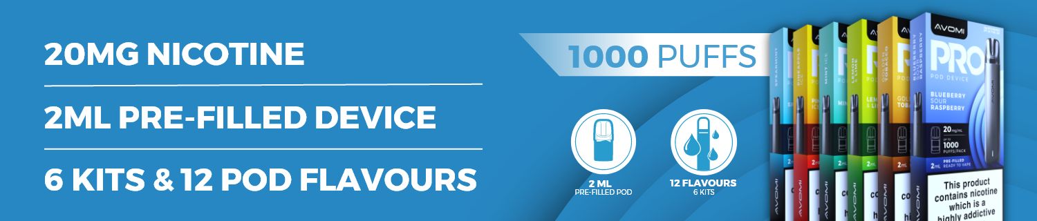 The Avomi Pro is prefilled with 20mg nic salt and contains 12 flavours.