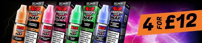Vampire Vape Max Nic Salts - 19 flavours - 10mg & 20mg.