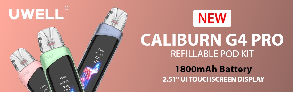 New Uwell Caliburn G4 Pro Vape Pod Kit - 1800mAh battery & 2.51' UI touchscreen