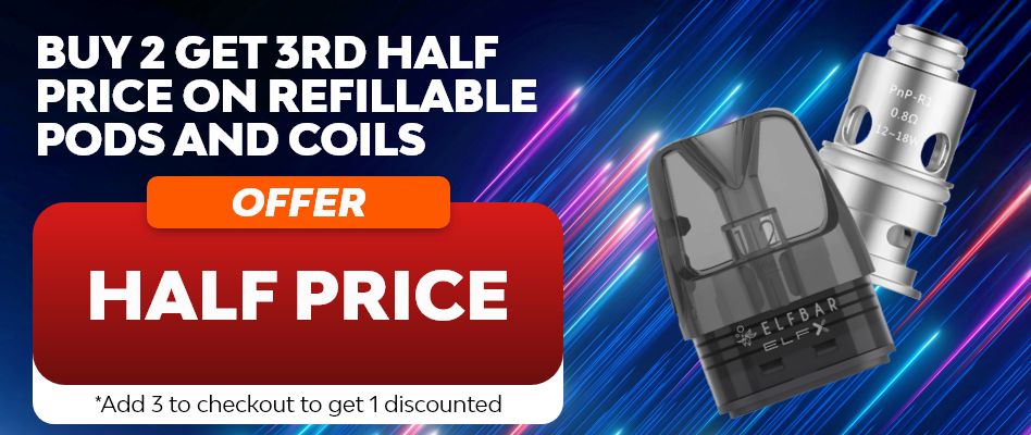 Buy any two refillable pods or coils and get the 3rd half price