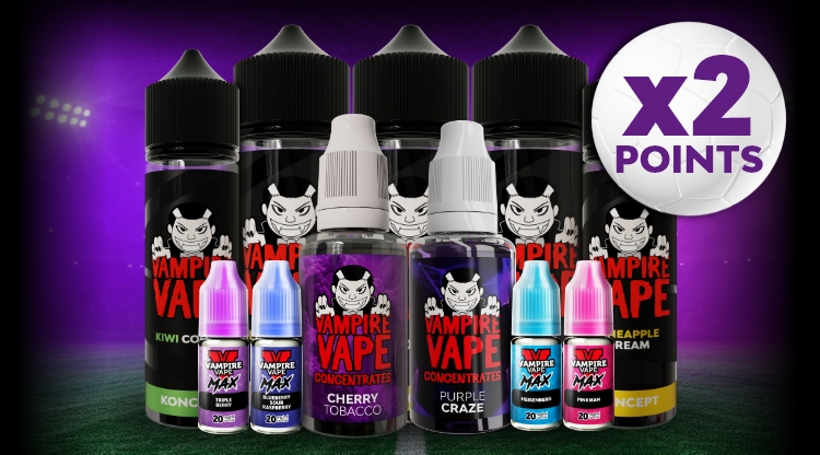 Earn double reward points when you shop any Vampire Vape e-liquids.