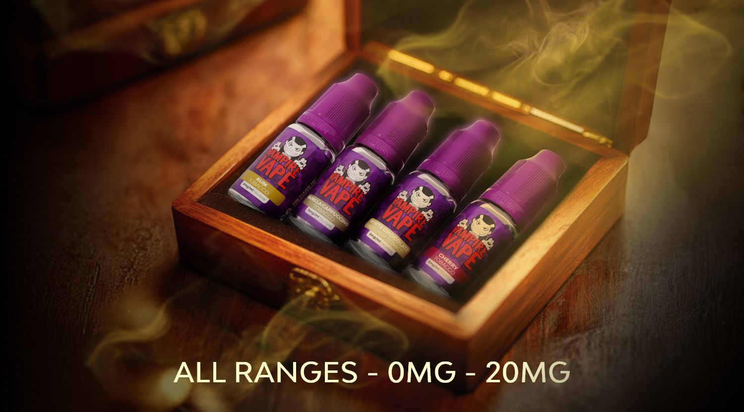 Shop the new tobacco range from Vampire Vape, all ranges in 0mg - 20mg nicotine strength.