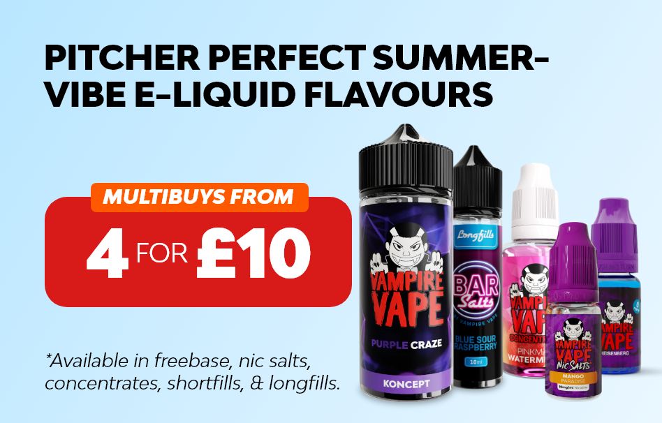 Get Multibuys from 4 for £10 on summer e-liquids at Vampire Vape