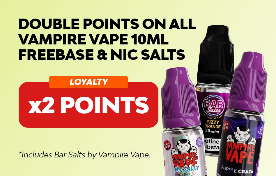 Earn double points on your vape account when you purchase any VV 10ml vape e-liquid.