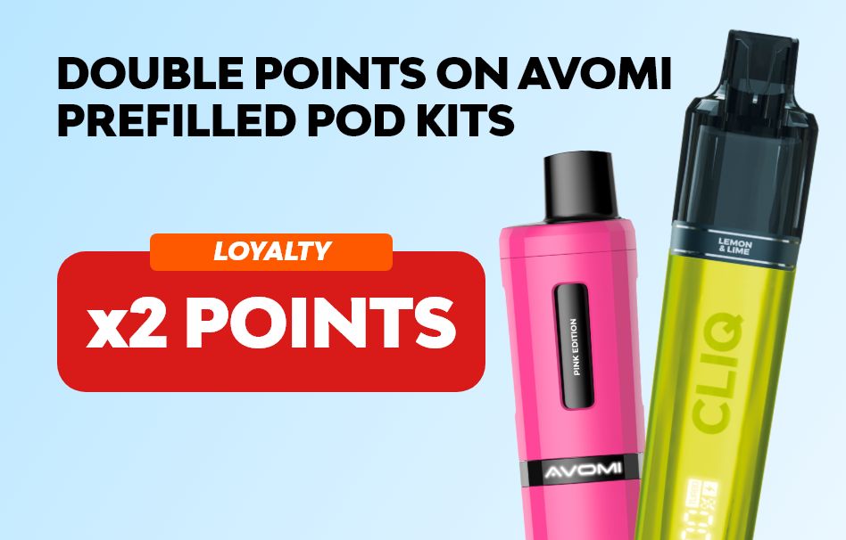Purchase any Avomi prefilled vape kit and get double points on your vape account.