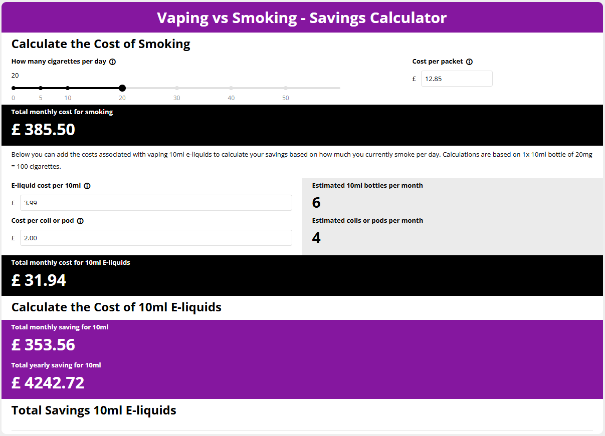 Smoking vs Vaping calculator
