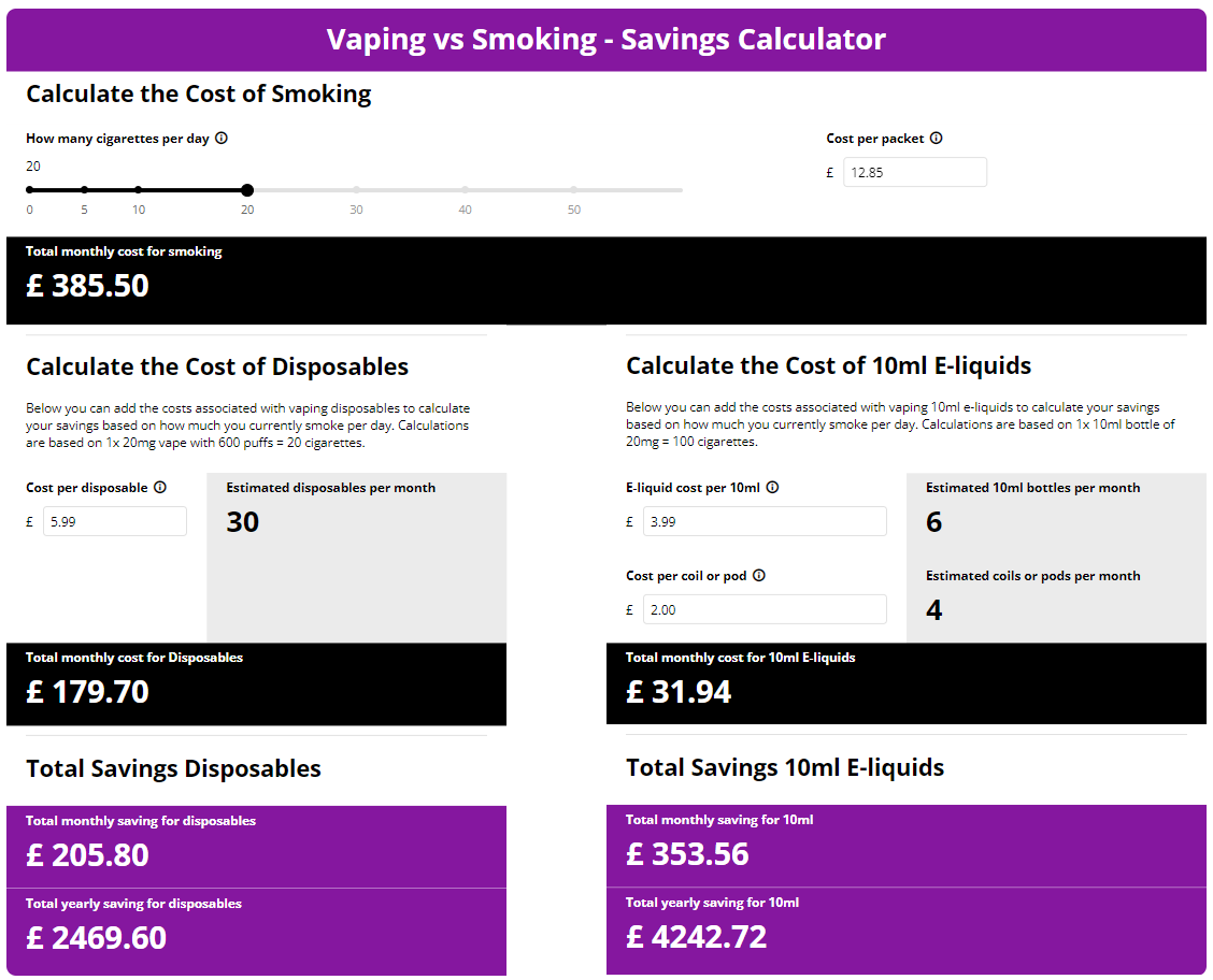 Smoking vs Vaping calculator
