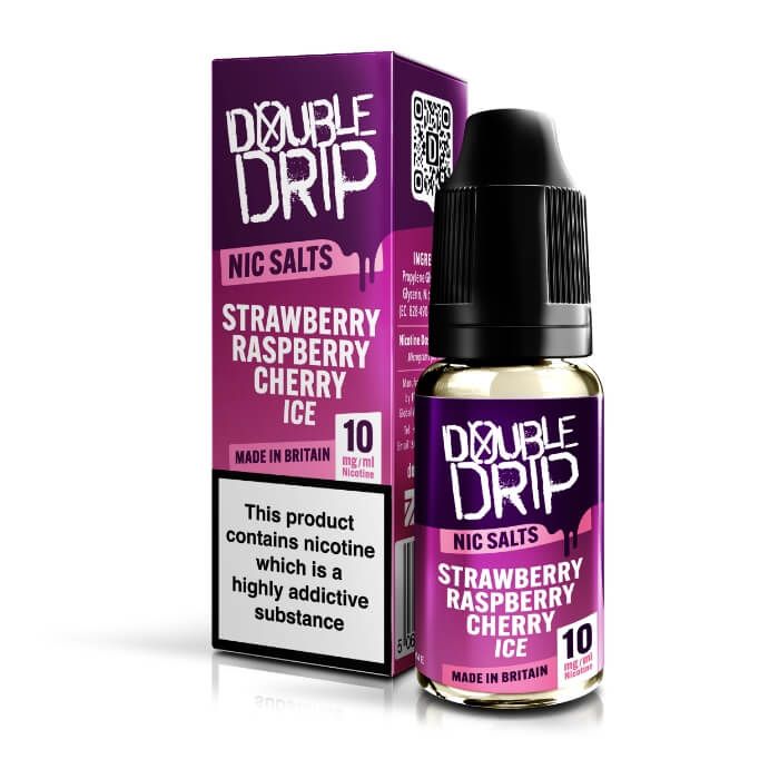 Double Drip Strawberry Raspberry Cherry Ice 10mg 50vg/50pg 10ml Nic Salts Double Drip Strawberry Raspberry Cherry Ice 10mg 50vg/50pg 10ml Nic Salts