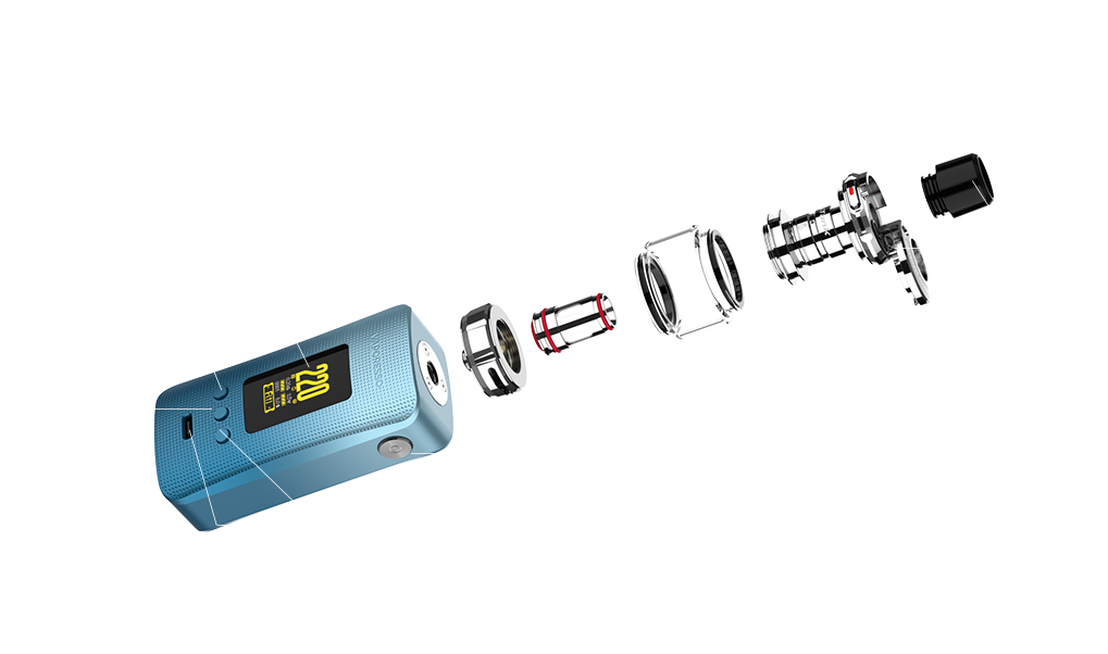 Exploded diagram of a typical sub-Ohm vape kit